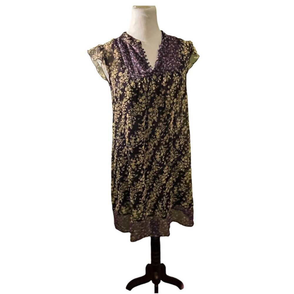 Sheer mixed print shift dress M